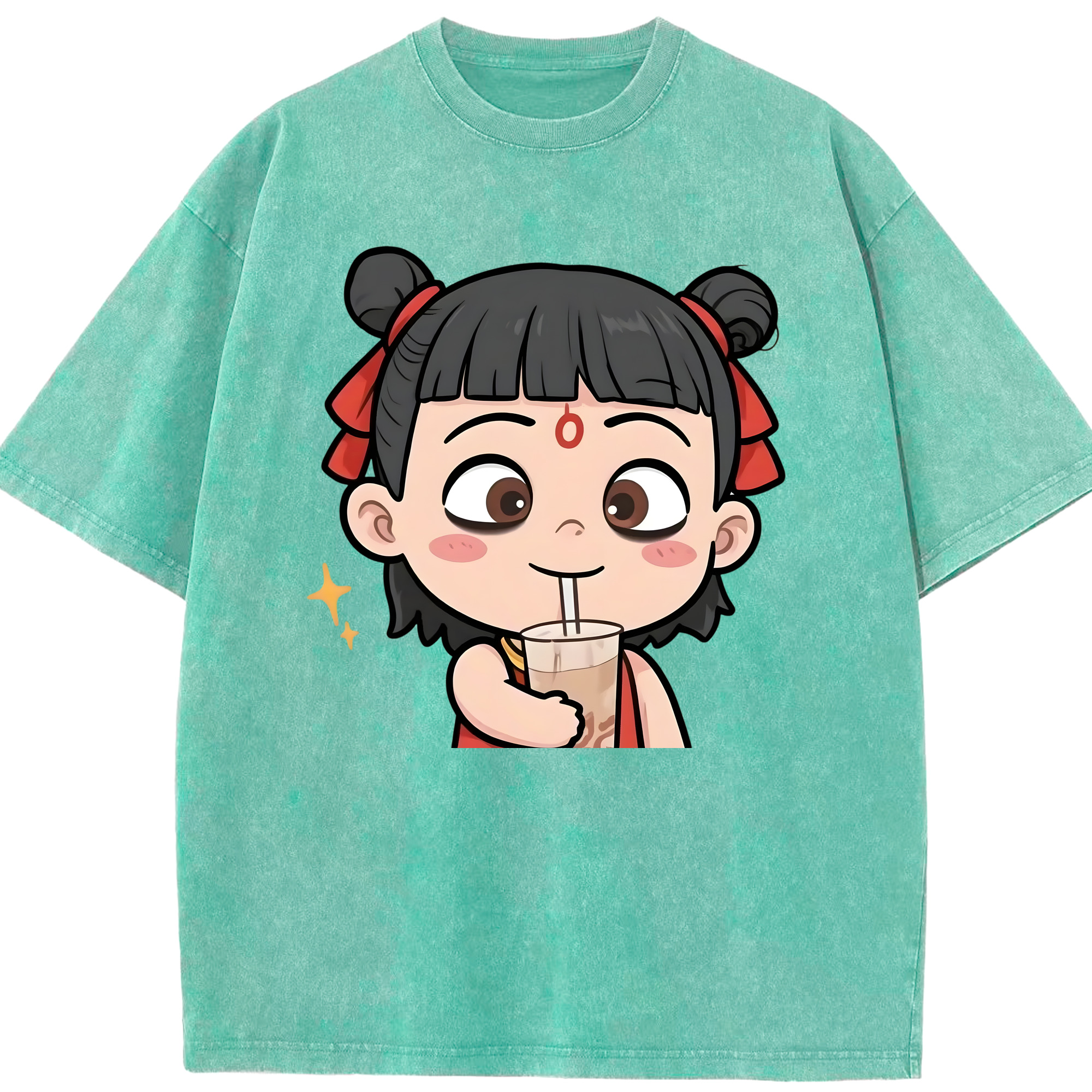 （画像用） Ne Zha 2 ナタ 魔童の大暴れ 綿100% ヴィンテージ風 半袖Tシャツ（フロントプリント）